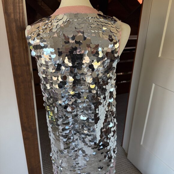 ZARA Silver Sequin Maxi Dress with Blush Pink Hem | Size M - Picture 5 of 8